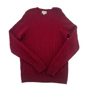 J Crew Women's Size Large Burgundy Cable Knit 100% Wool  Sweater Comfortable